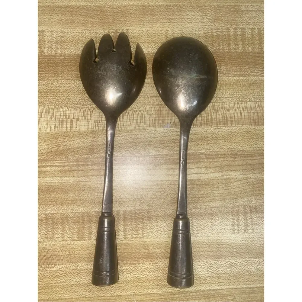 WMFN Salad Serving Set Big Spoon Fork Nickel Silver German 1880s-1903